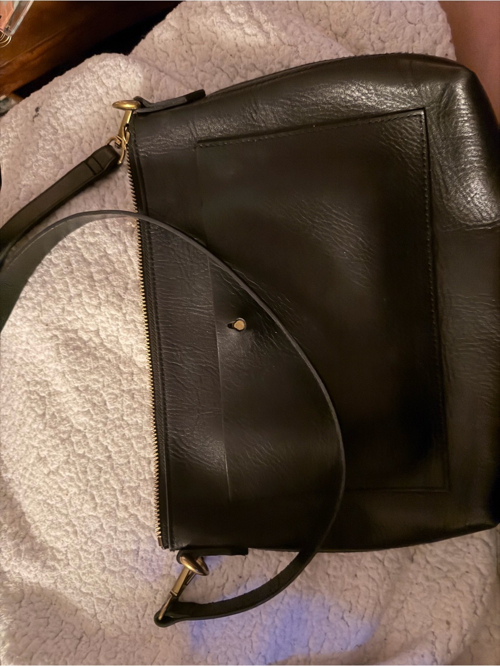 Madewell Black Leather Shoulder Bag with Gold Hardware